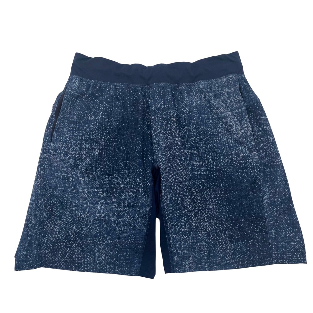 Lululemon Mens Blue Distressed Grid Print Athletic Training Shorts Size L